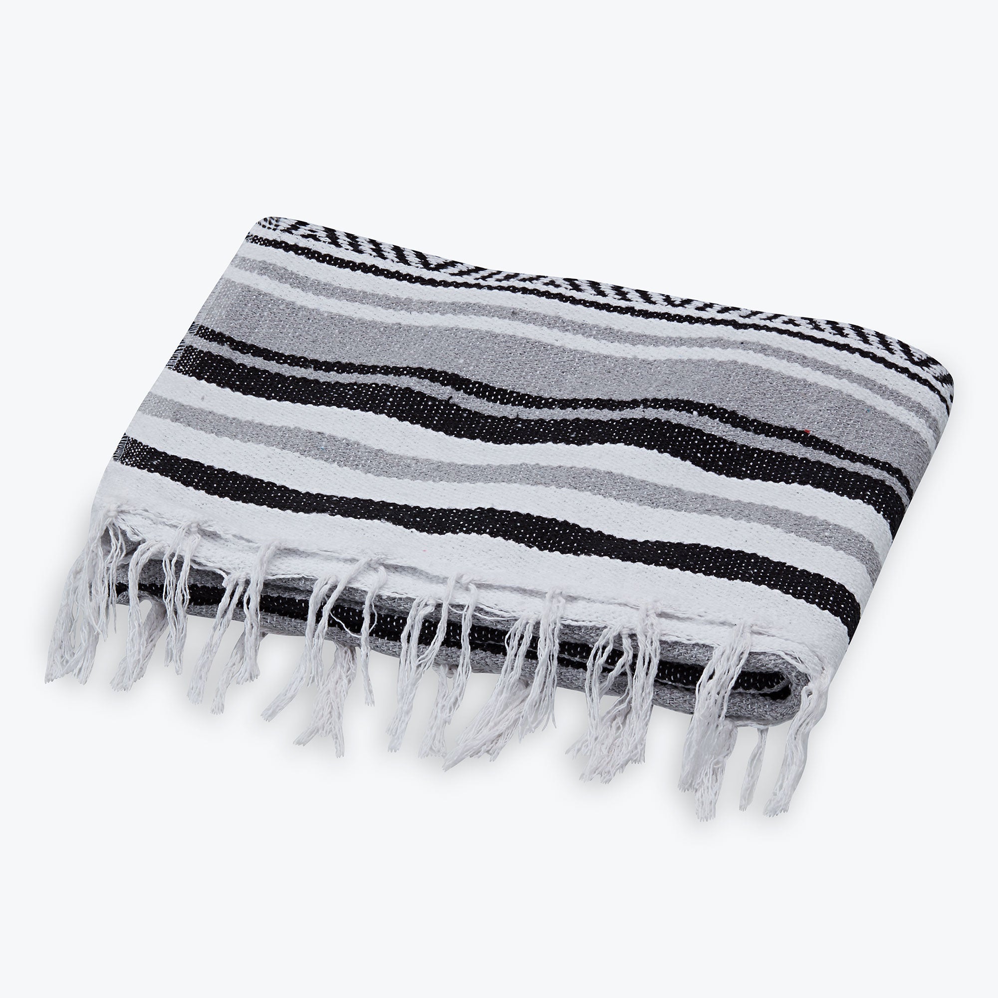 Traditional Mexican Woven Blanket Grey Black folded
