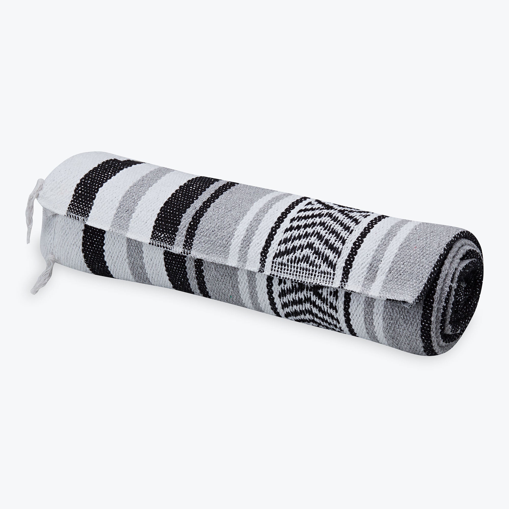 Traditional Mexican Woven Blanket Grey Black rolled up
