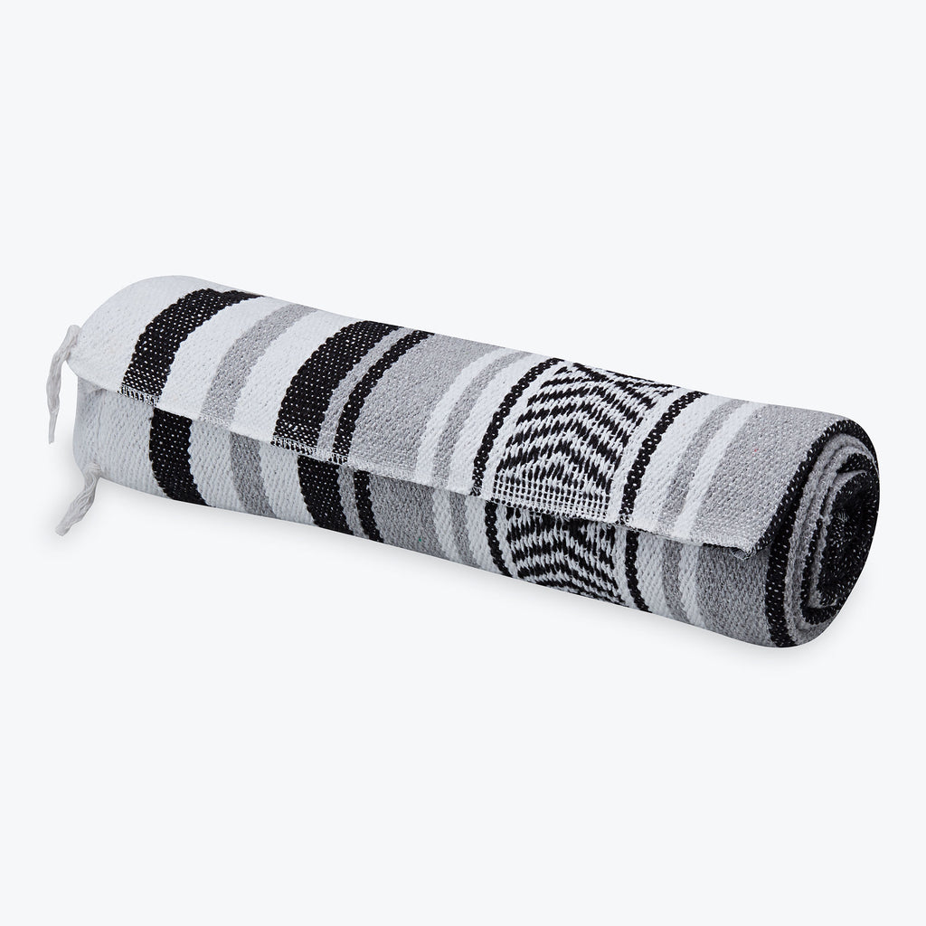 Traditional Mexican Woven Blanket Grey Black rolled up
