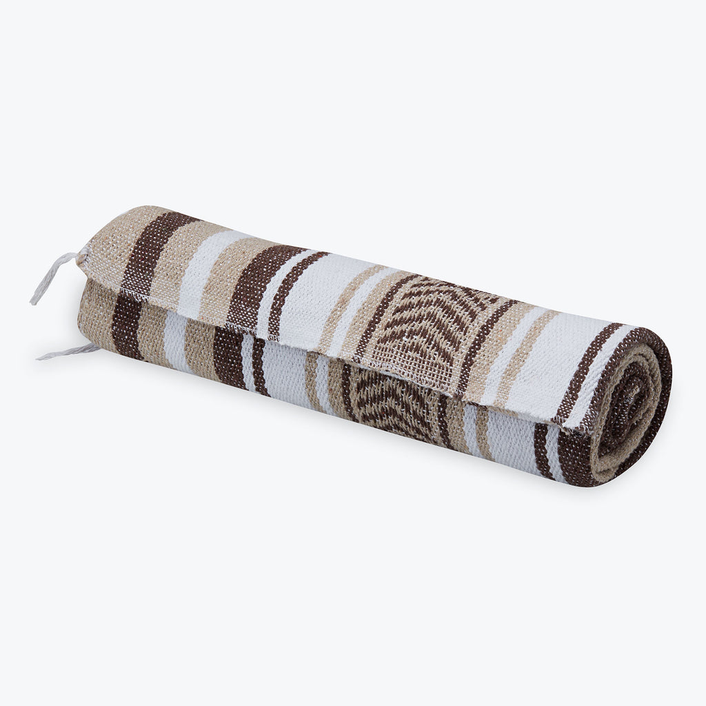 Traditional Mexican Woven Blanket Tan Black rolled up